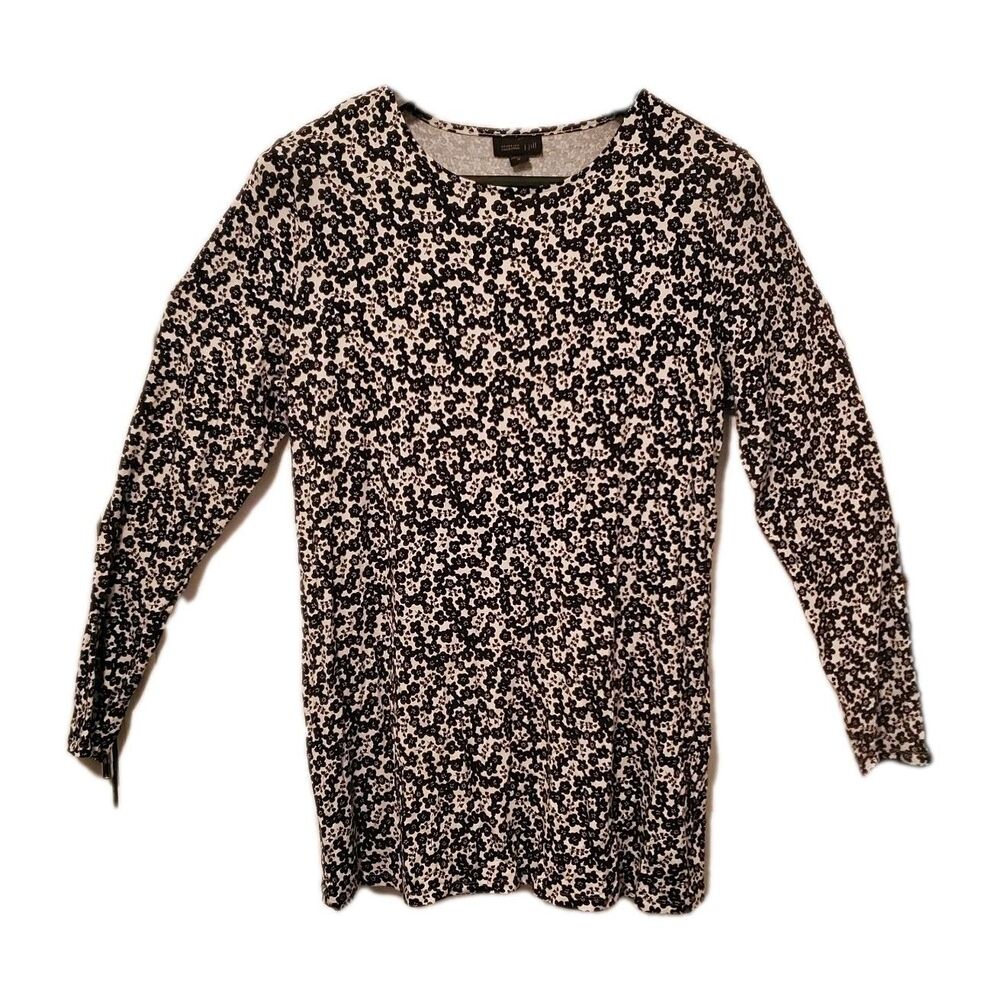 J Jill Med Black White Floral Knit Tunic Wearever Everyday Blouse Top Vacation